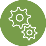 Icon illustration of two mechanical gears